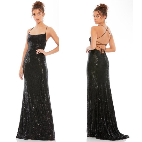 Leena by Mac Duggal sequin gown in silver - Picture 1 of 4